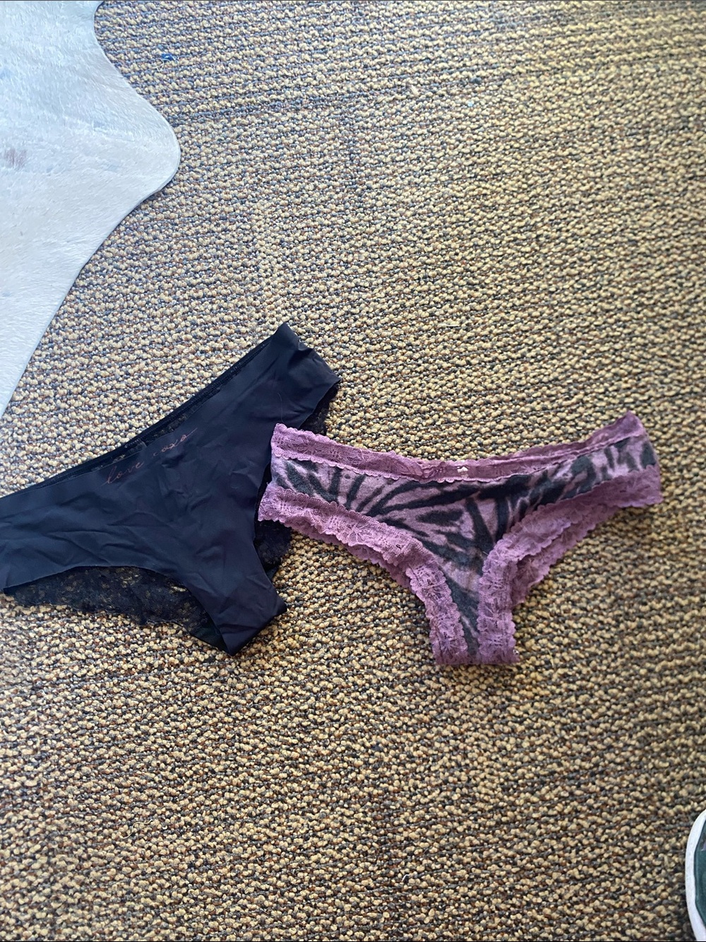 PINK Victoria's Secret Black Microfiber Hipster & Purple Zebra Lace Bikini Set
